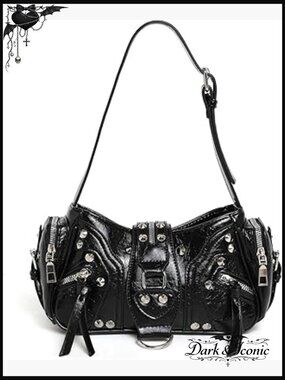 Small PU Leather Studded Shoulder Bag Mini Goth Punk Grunge Handbag